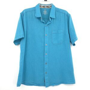 Kuhl button down shirt mens Size L blue organic cotton outdoor hiking camp